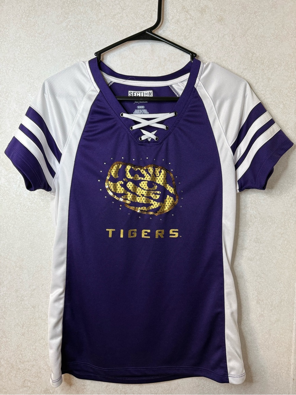 Purple & White LSU Lace-Up Jersey Top